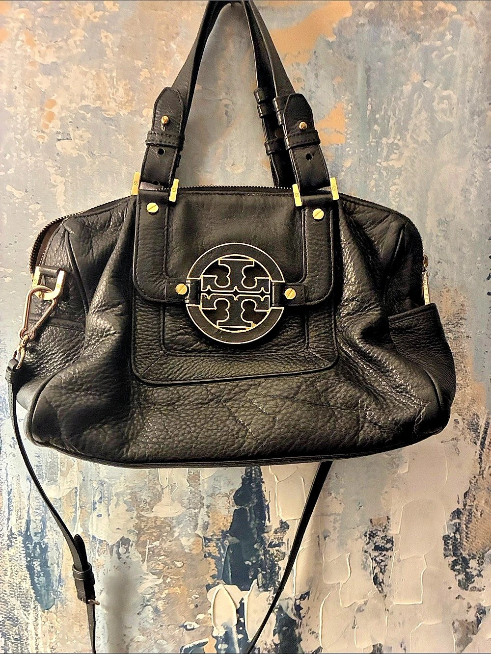 GUC !!! Genuine Tory Burch Amanda Black Pebbled Leather Satchel